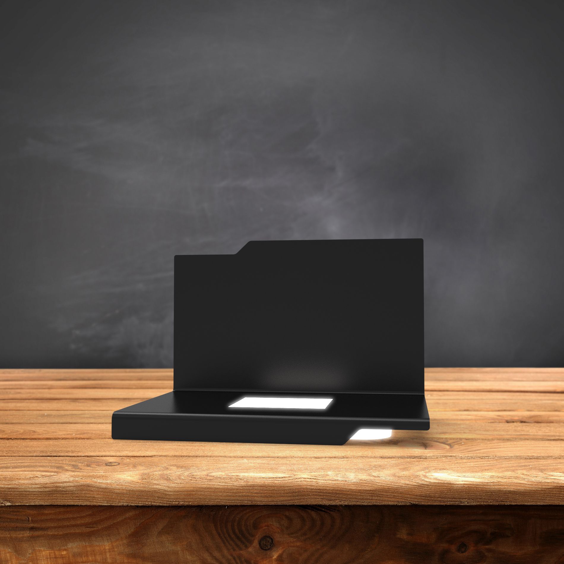 Base lumineuse LED en bois avec un fond sombre.