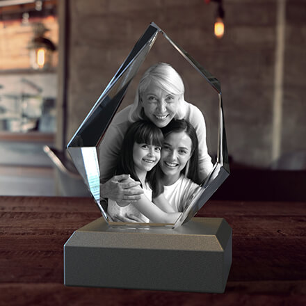 Photo Gravée En Cristal 3D Personnalisée - Cadeau Souvenir Avec Gravure Laser, Cœur Ou Bloc