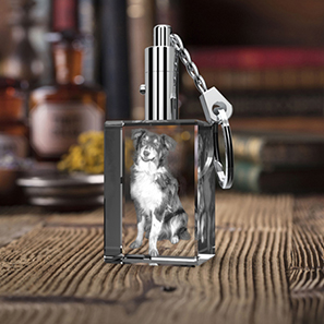 adorable image de chien gravée à l'intérieur d'un porte-clés en cristal photo 2D